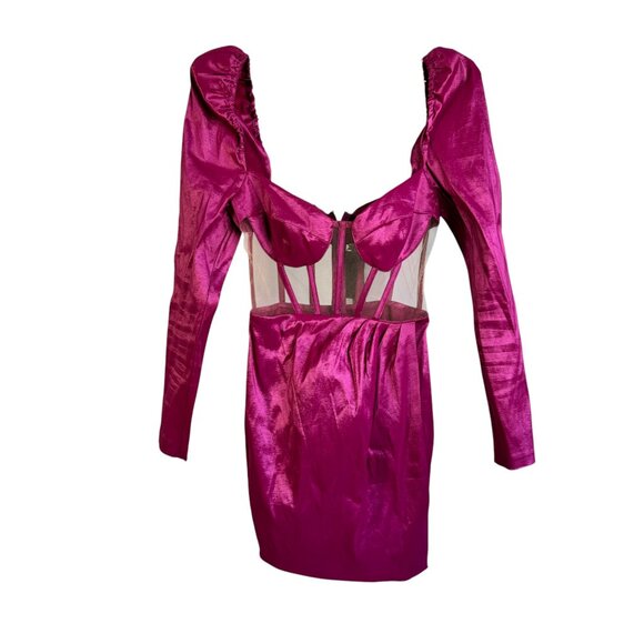 NBD Magenta Mesh Corset Mini Dress Women’s Partywear Glam Dress Small - Picture 2 of 8
